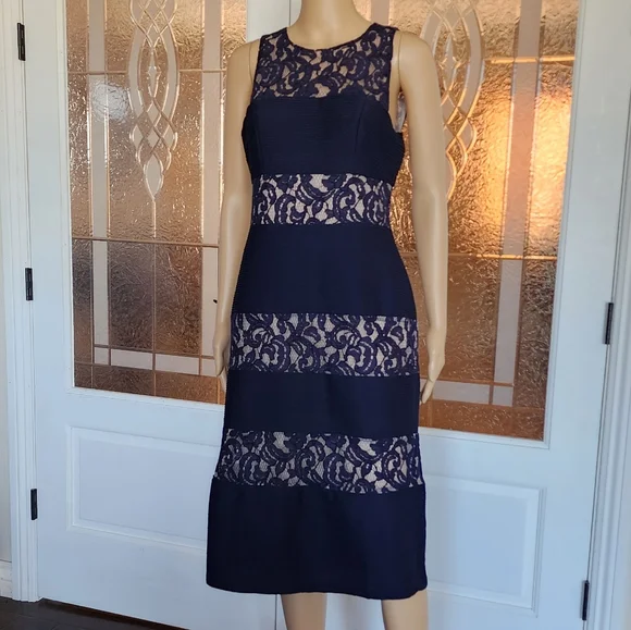 london times navy lace dress London Times Dress Lace Sleeveless Navy Blue Size 6